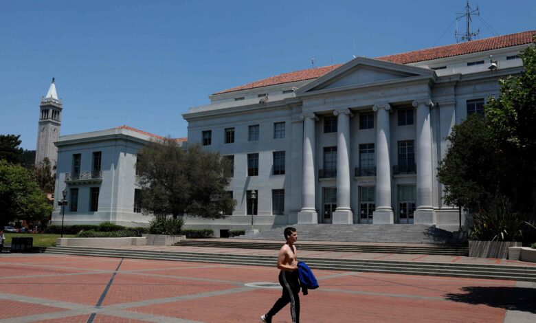 BERKELEY, CALIFORNIA - JUNE 6: A pedestrian walks through Sproul Plaza at the University of California at Berkeley (UC Berkeley) on June 6, 2025, in Berkeley, California. UC Berkeley faculty members and researchers filed a lawsuit against U.S. President Donald Trump and multiple federal agencies earlier this week, challenging the administrationâs broad cuts to university research funding following the recent grant terminations that have halted several projects and resulted in layoffs. Justin Sullivan/Getty Images/AFP (Photo by JUSTIN SULLIVAN / GETTY IMAGES NORTH AMERICA / Getty Images via AFP)