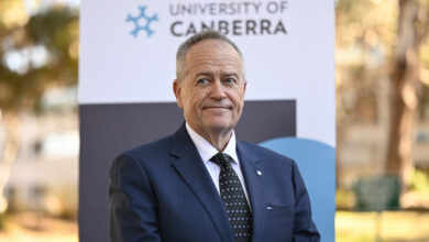 June 11, 2025: University of Canberra vice-chancellor Bill Shorten holds a media briefing providing an update on the university's progress to achieving financial sustainability in Canberra. Picture: Martin Ollman