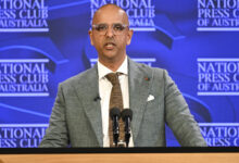 Race Discrimination Commissioner Giridharan Sivaraman delivers his National Press Club address. Picture: Martin Ollman