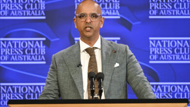 Race Discrimination Commissioner Giridharan Sivaraman delivers his National Press Club address. Picture: Martin Ollman