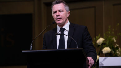 Jason Clare addressed the AFR Higher Education Summit on Tuesday. Picture: Monique Harmer