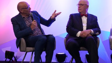 Professor Martin Betts (left) and Macquarie University vice-chancellor Bruce Dowton. Picture: HEDx