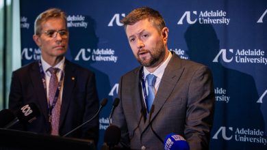 The Adelaide University co-vice-chancellors Peter Hoj (left) and David Lloyd. Picture: Tom Huntley.