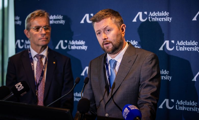 The Adelaide University co-vice-chancellors Peter Hoj (left) and David Lloyd. Picture: Tom Huntley.