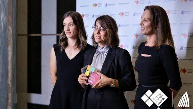 Left to right: Samantha Wade, Elahe Minaei and Kara Vine-Perrow from the University of Wollongong. Picture: Ben Appleton/Universities Australia.