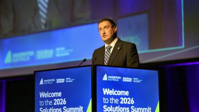 Shadow minister Julian Leeser addresses universities at the UA Solutions Summit. Picture: Ben Appleton/Universities Australia.