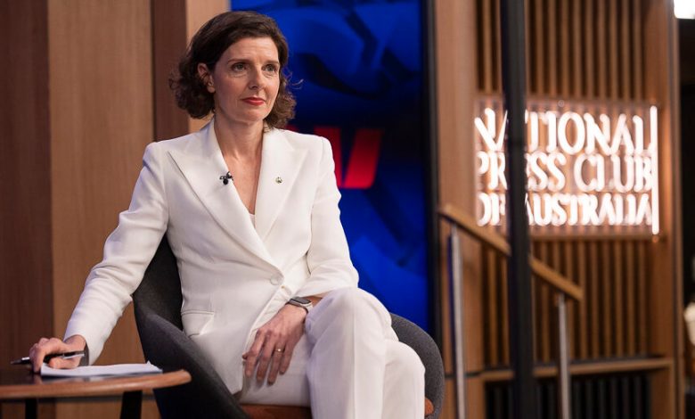 Allegra Spender outlined a tax plan she said will help all Australians thrive. Picture: NPC/Hilary Wardhaugh.