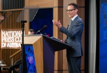Andrew Leigh addresses the National Press Club. Picture: NPC/Fernanda Pedroso.