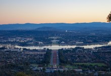 Canberra Skyline, Lake Burley Griffin, Parliament House Sunset